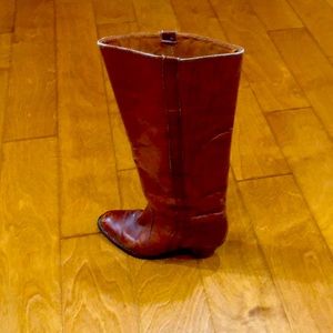 FRYE Vintage knee high Saddle-color leather boots.
